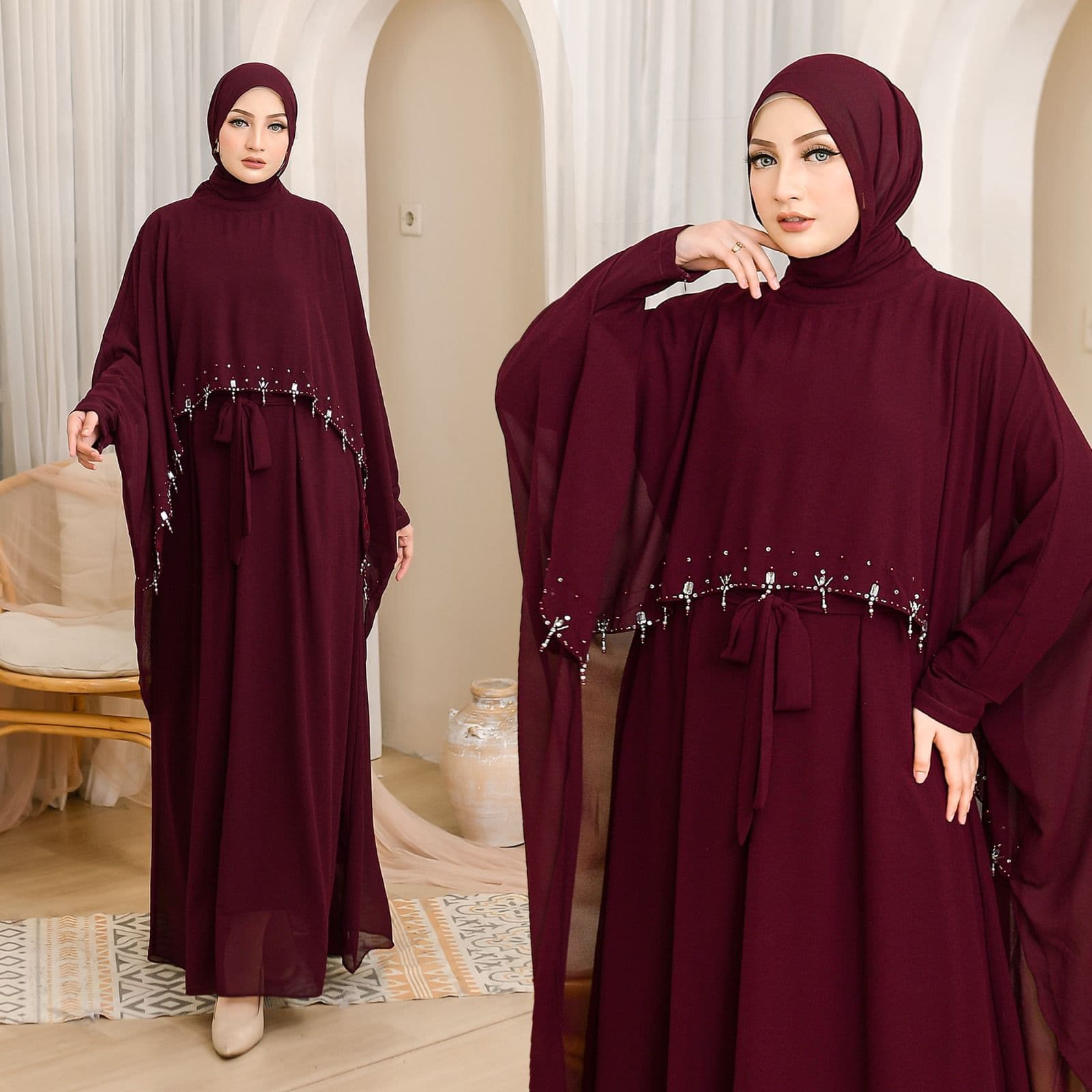 Aisyah Abaya warna Maroon